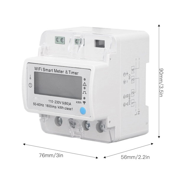 Smart Energimätare DIN-skena Digital Display Elmätare WiFi Smart Energiövervakningsbrytare AC 110‑