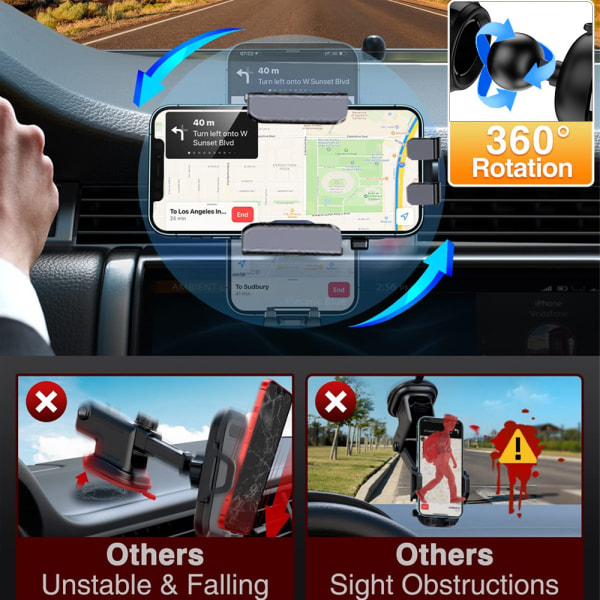 Håndfri mobiltelefonholder for bil, egnet for alle mobiltelefoner