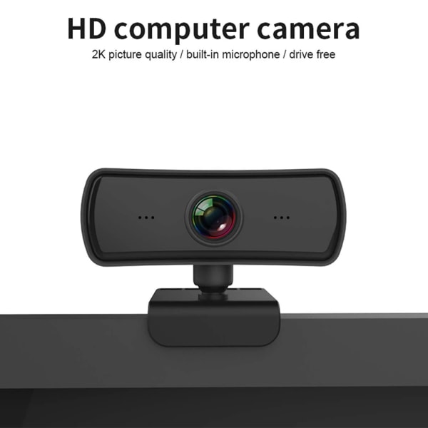 1080P opptil 2K-webkamera, HD-webkamera med mikrofon- og personverndeksel, USB-datakamera, vidvinkelwebkamera, Plug and Play, for Zoom/Teams/OBS,