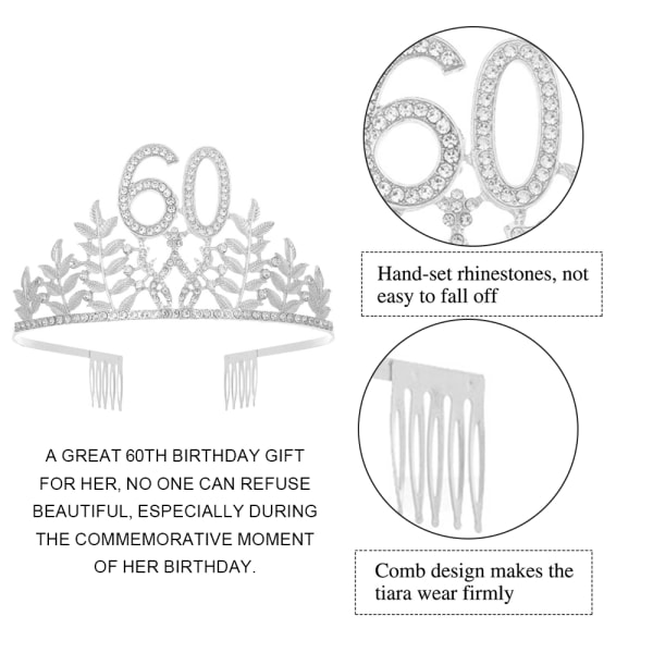 60th Birthday Sash and Crown -hiusnauha naisille, Birthday Crown