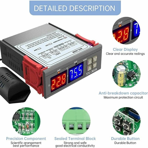 Digital Temperatur- och Fuktighetskontroller, Mångsidig Utrustningskontroll med Tydlig Digital Display