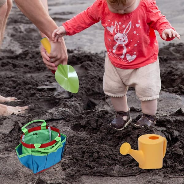 Set med 7 trädgårdsredskap för barn - spade, ras, gaffel, handskar