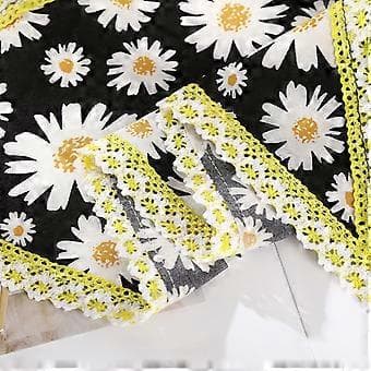 Kvinnor Daisy Tryck Hårband Spetskant Triangulära Bandanas Hårband Elastiska Hårband Turban Höst Håraccessoarer Vit