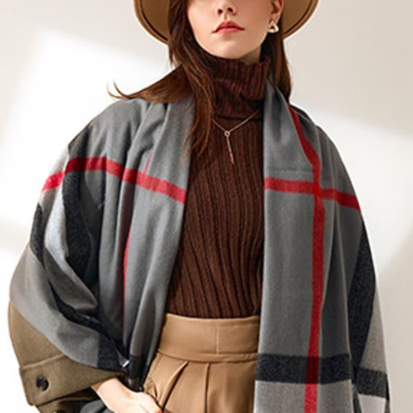 Rutete vinter-skjerf for kvinner, langt og tykt oversized rutete skjerf for høst/vinter, varmt sjal