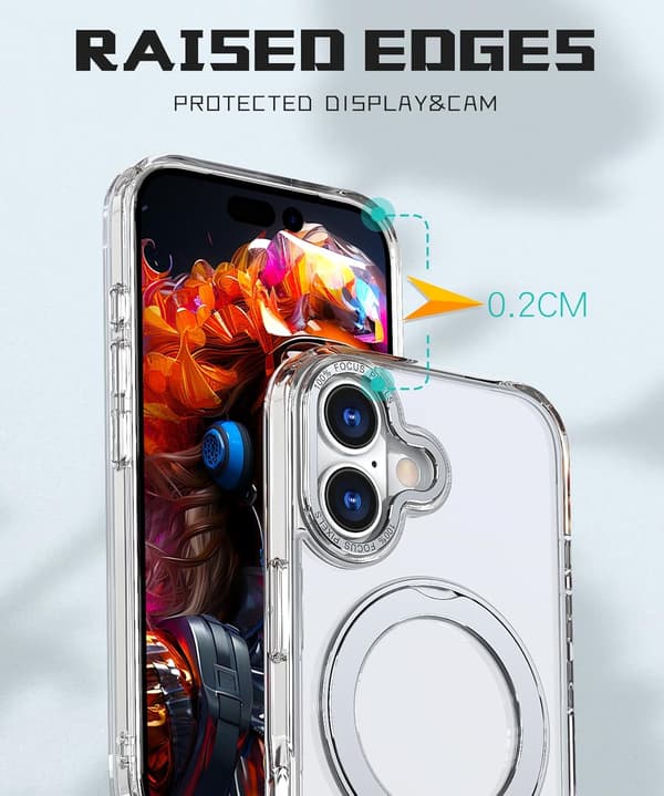 360° roterbart magnetiskt ringfodral för iPhone 16 Plus, stötsäkert skyddsfodral (transparent) Transparent iPhone 16 Plus