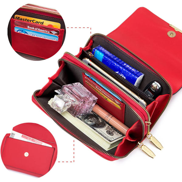 Roulens liten axelväska för mobiltelefoner, liten axelväska för kvinnor, Crossbody-axelväska i PU-läder, pass, phone case med kortplats,