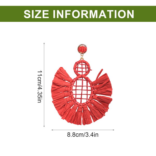 2 par Raffia runda örhängen - Boho Drop Straw Örhängen -Geo