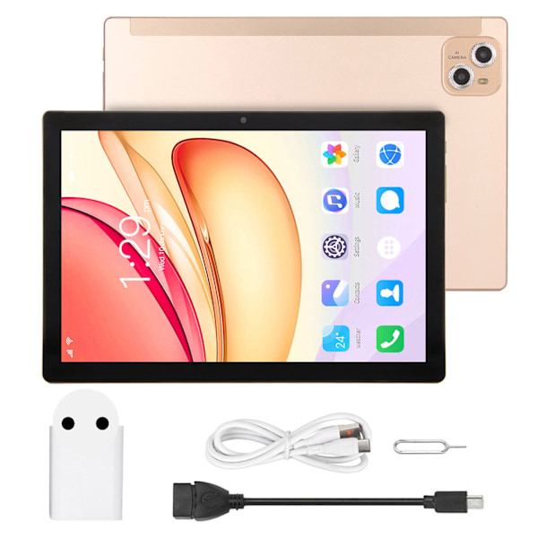 10,1 tums surfplatta för Android 10 6GB 128GB 8-kärnig CPU 5G WiFi-stöd 4G-nätverk 8MP fram 16MP bakre FHD-surfplatta EU-kontakt 100‑240V EU-kontakt Guld