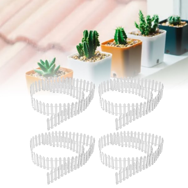 4 st Miniatyr Fe Trädgård Staket Trä Staket Ornament DIY Trädgårdstillbehör för Dockhus Suckulent Växtkruka Vit