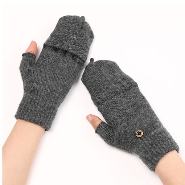 Varma fingerlösa handskar för dam och herr, konverterbara vintervantar med flik, stickade handskar