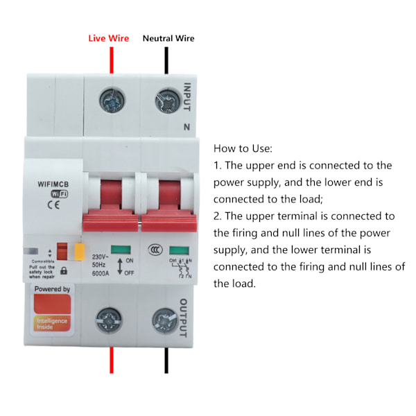 Smart Circuit Breaker 2P WiFi Bluetooth App Fjernbetjening Afbryder Overstrømsbeskyttelse AC220V20A