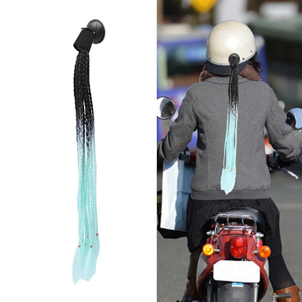 Hjelmfläta Dekoration Motorcykel Trendig Gradient Hjelm Dreadlocks Peruk Svart Cyan