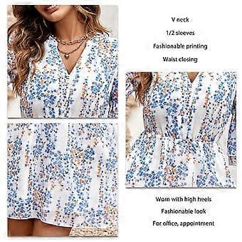 Tryckt Klänning för Kvinnor V-ringad 1/2 Ärm Polyester Mode Casual för Vår Sommar