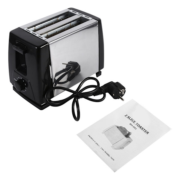2-skivers brødrister i rustfritt stål, 750W elektrisk for frokost, brødbaking i husholdningen, EU-plugg 220V