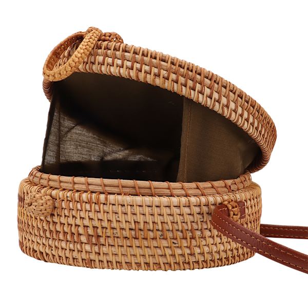 Vintage-tyylinen käsin kudottu rotinkinen pyöreä olkalaukku naisille