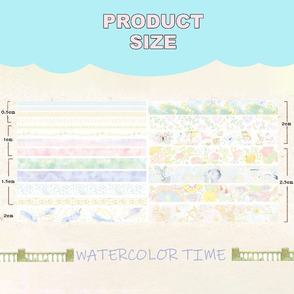 Sött Washi-tejp set i godisfärger, moderiktig design silverfolie maskeringstejp för konst, DIY-hantverk, journaltillbehör, planerare, scrapbook, kortgåva
