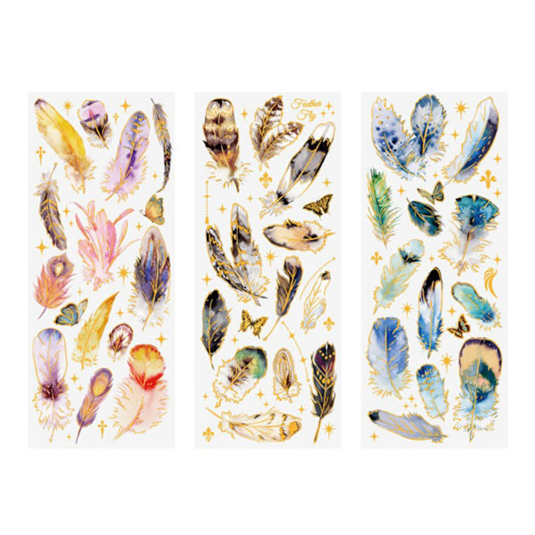 3-delat Fjäder Journal Stickers PET Konst Journal Utsmyckning Scrapbooking DIY Konst Hantverk