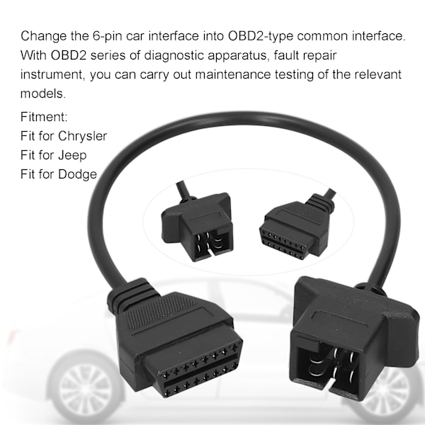 6-pins OBD2 Diagnostisk Adapterkabel Motorfeilkodeleser Feilsøking Passer for Chrysler