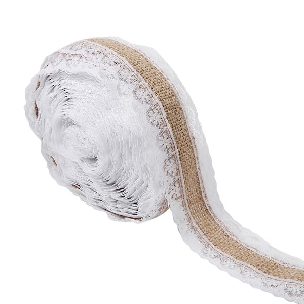 10m Naturlig Rustik Jute Burlap Spetsband Rulle Dekoration (Spets med Snöflingemönster)