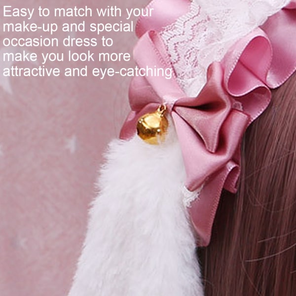 Furry Bunny Ear Pannband Hårbåge Lolita Lace Bowknot Maid Hea White++pink