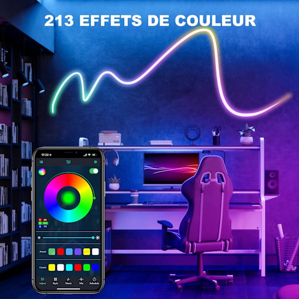 Neon Flex Strip Lights för Inomhus Utomhus, 5M RGB-IC Färgskiftande Regnbåge LED Rep Ljus med 252 LEDs, Vattentät Dekorativ Belysning för Hemmet
