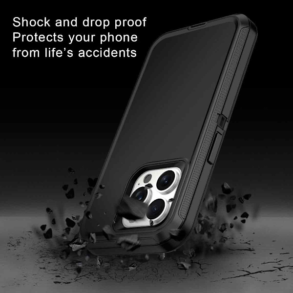 Kraftig etui designet til iPhone 14, Stødsikkert robust etui med tre lag (Sort)