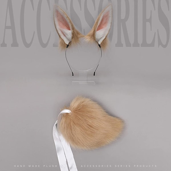 Fox Rabbit Bunny Ears Pannband Hårband Hårbåge Halloween Kostnad Beige