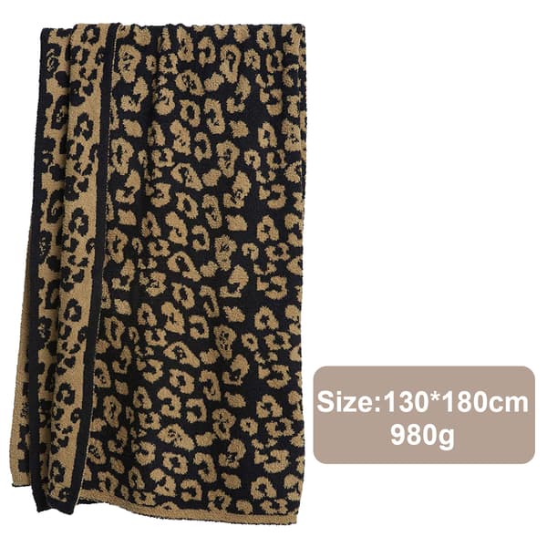 Halv fløyelsullteppe strikket leopardmønstret teppe for barn fleecefôret strikket teppe barfot leopardmønstret teppe drømmeteppe