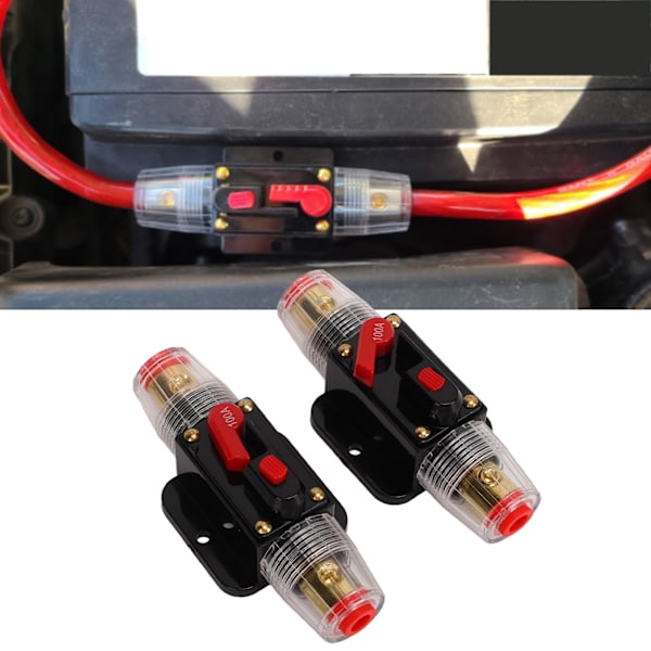12‑24V Inline Säkring med Manuell Återställning Säkringshållare Batteripoler Värmekrympslangar för Bil Båt Ljudsystem 100A