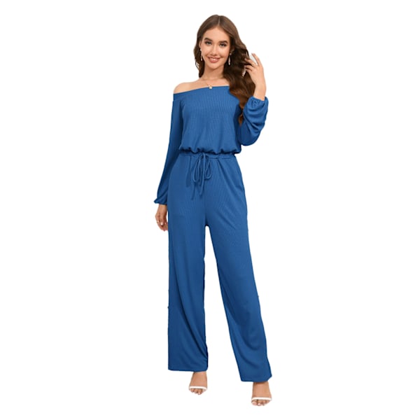 Dam Off Shoulder Jumpsuit Vida Ben Elastisk Midja Lös Passform Sommar Overall Byxor Blå L
