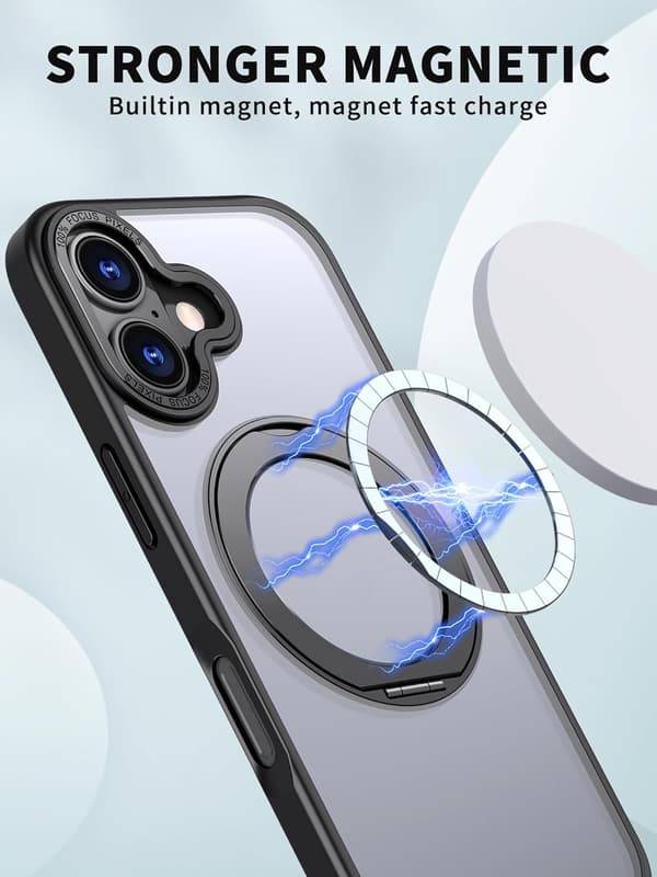 360° drejeligt magnetisk ringtelefoncover til iPhone 12 Pro Max, stødsikkert beskyttelsescover (sort) Black iPhone 12 Pro Max