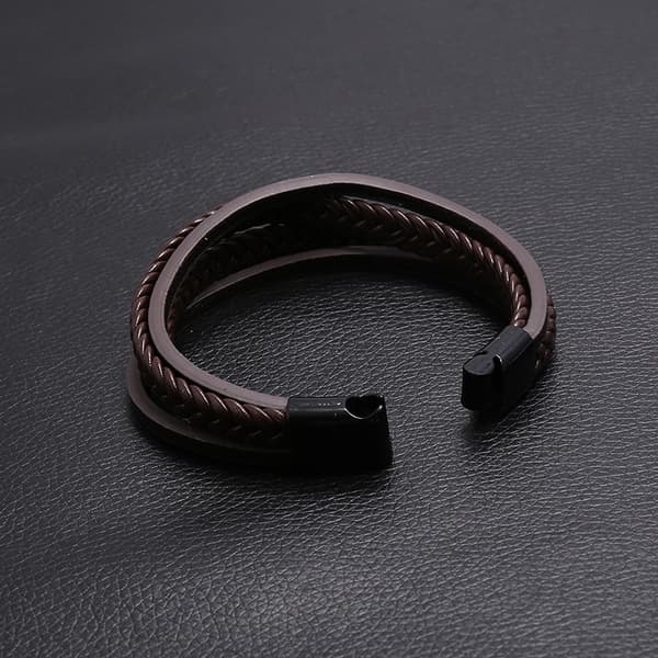 Herre ægte læderarmbånd og multiarmbånd i rustfrit stål