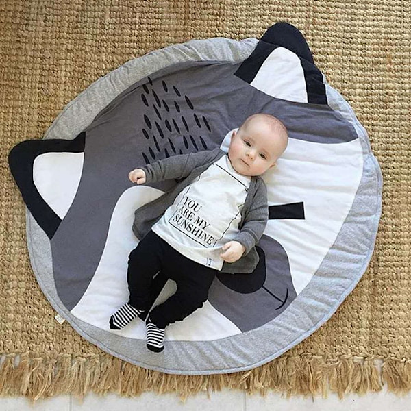 Portabel Tvättbar, Rund Babylekmatta Med Mjuk Fyllning Och Tecknad Design, Perfekt För Tipitält Och Lekmattor