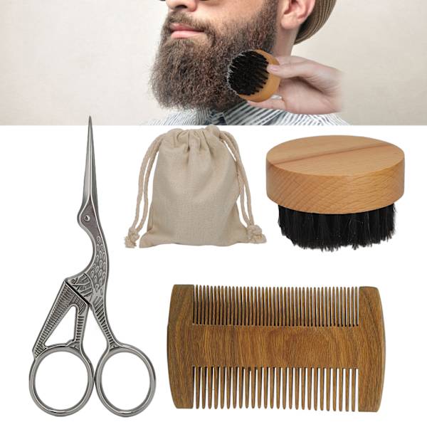 Mustasch Styling Kit Skäggborste Träskäggkam Mustasch Sax Skäggvårdssats