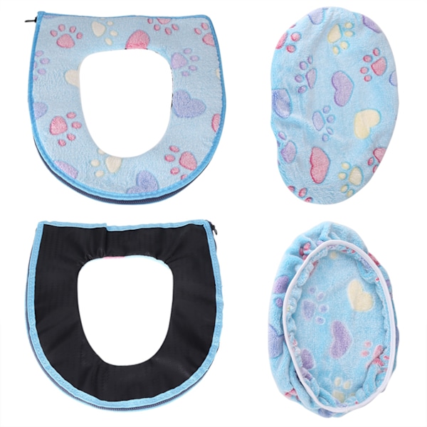 2-pack Mjuk Korallsammet Toalettlock & Sittskydd Set Vinter Varm Kudde Hem Badrums Dekoration (Blå)