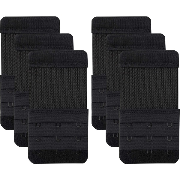 BH Extender 3 Hook, Stretchy Mjuk och Bekväm BH Strap Black-6 Pcs Pack