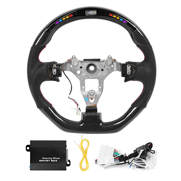 LED Performance Kolfiber Race Display Rattstyre Perforerat Läder Med Röd Sömmar Passar för Nissan Skyline GT-R R34 1999-2002