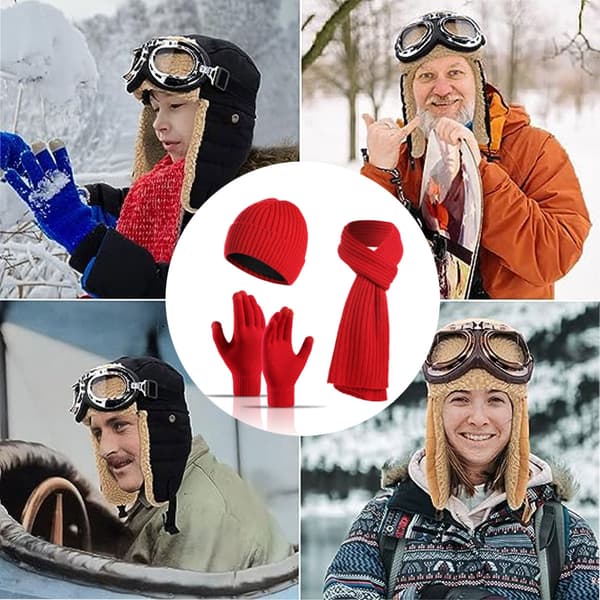 Varm strikhue til kvinder, touchscreen-handsker, langt halstørklæde sæt, uldforet hue, halstørklæde til mænd