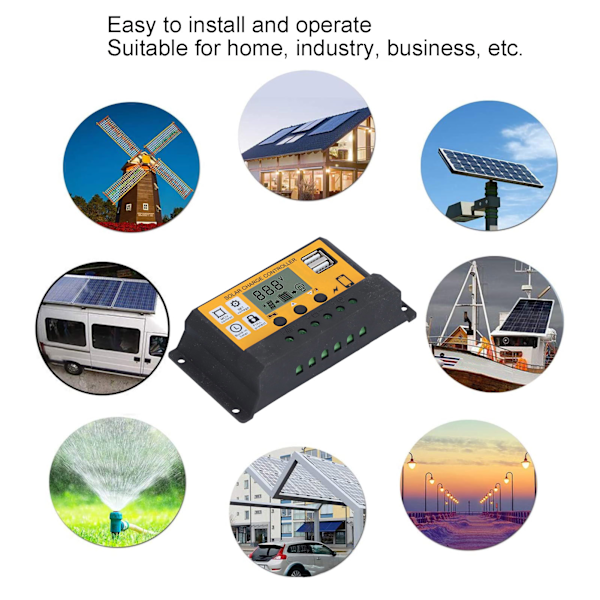 Smart Laderegulering Fotovoltaisk Solpanel Batteriregulering med LCD Display 12V 24V 20A