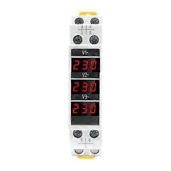 Modulär LED Digital Trefas Voltmeter för DIN-skena Spänningsmätare AC80-500V