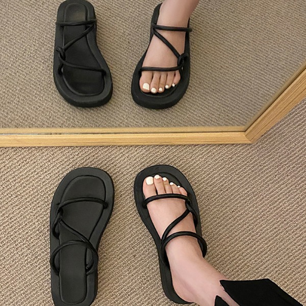 Kvindes Platform Slidesandal Anti-Skridsikker Tyk Sål Enkel Mode Kvinder Sommer Strand Tøfler til Hjem Fest Sort 36