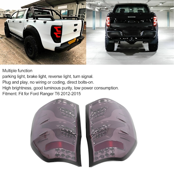Komplett LED baklykter med blinklys IP67 vanntett passer til Ford Ranger T6 2012-2015 Røykte