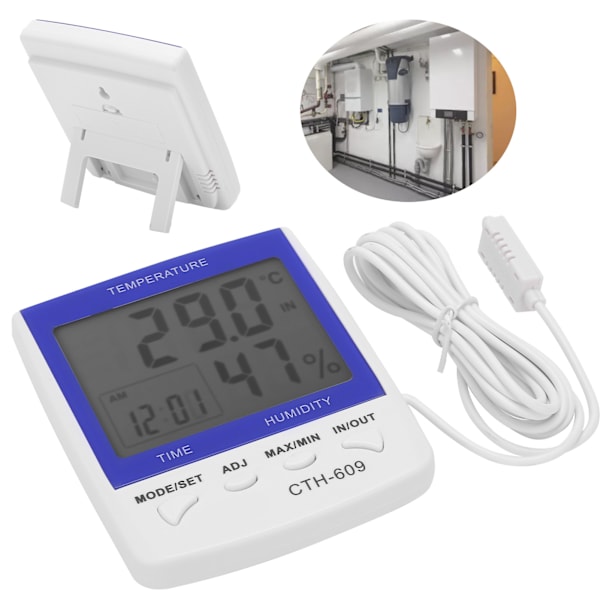 CTH‑609 Digital Termometer Hygrometer Væghængt Temperatur Luftfugtighedsmåler til Hjem Farm Drivhus