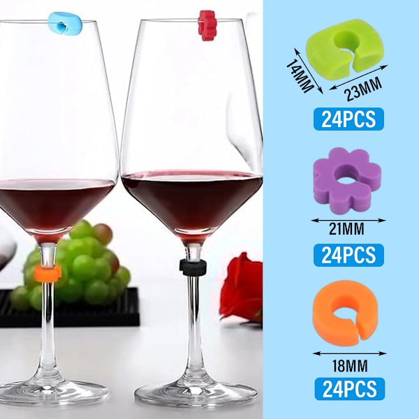Festtillbehör för vinälskare, silikonmarkörer med distinkta designer, 72 återanvändbara och färgglada vinglasberlocker, perfekt för