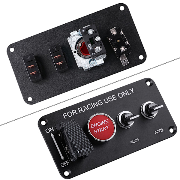 12V 4-gruppe Toggle Tenningsswitch Panel Motorstart Trykknapp for Racingbil
