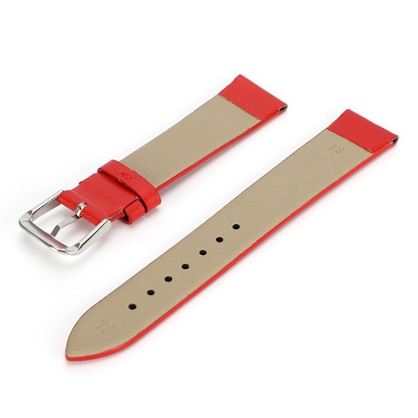 1 Pair PU Leather Universal Unisex Pin Buckle Watch Band Replacement Watch Strap (19mm)Red