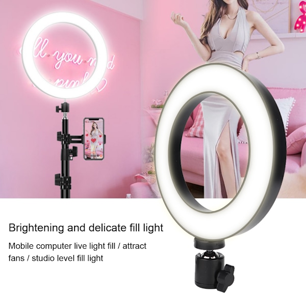 LED Ringlampa för Live Streaming Studiofotografering Selfie Tattoo Fylllampa Svart (6,5 tum)
