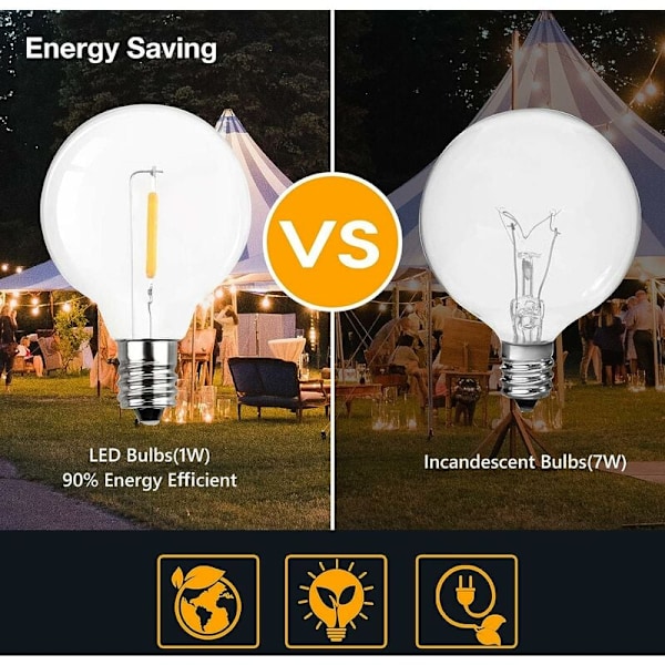Mångsidig Dekorationsslinga för Utomhusbruk, 2700K Varmvitt Skimmer, Splittringsfria Lysande Glober, Perfekt för Uteplats Tält Sovrum Balkong, Energibesparande