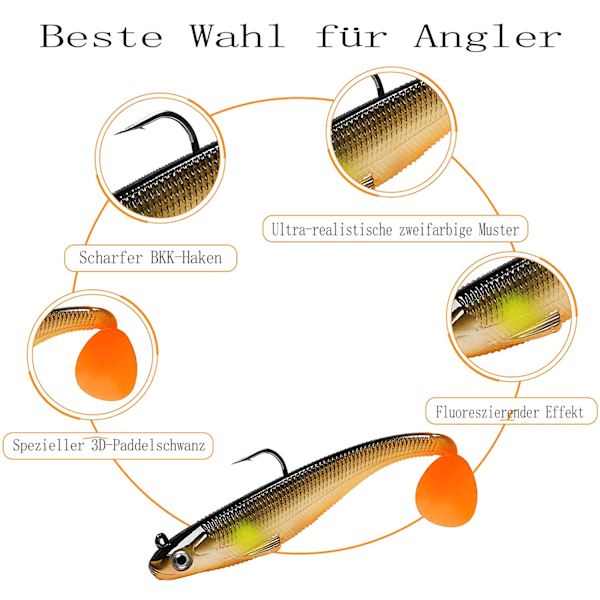 TRUSCEND Fiskelokk Gummi Fisk Kunstig Agn Gummi Agn Sett Fiske Fiske Ørret Zander og Abbor Agn Jig Hoder, BKK/VMC kroker, japansk