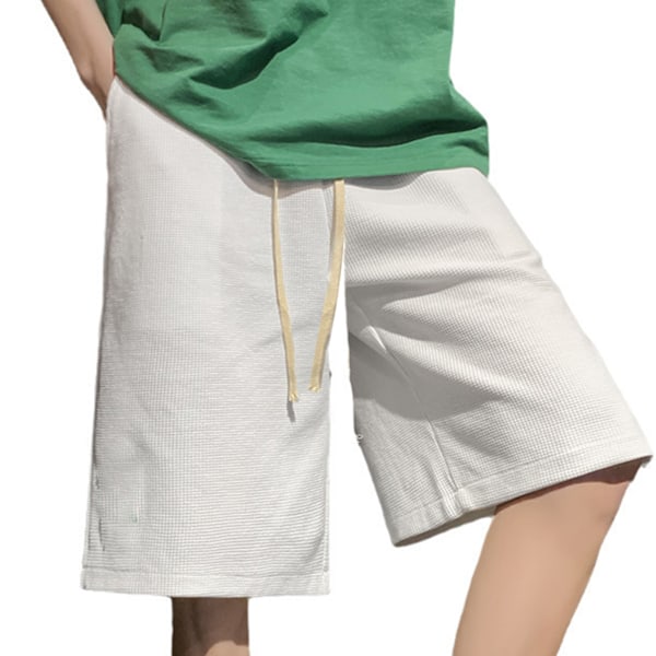 Män Drawstring Shorts Bokstavstryck Mjuk Hudvänlig Andningsbar Män Lösa Shorts för Semesterfest Vit XL